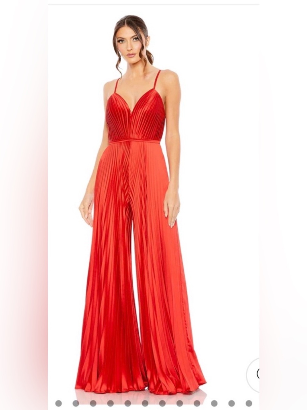 Mac Duggal leena Vibrant Red Pleated Wide-Leg Jumpsuit with Spaghetti Straps